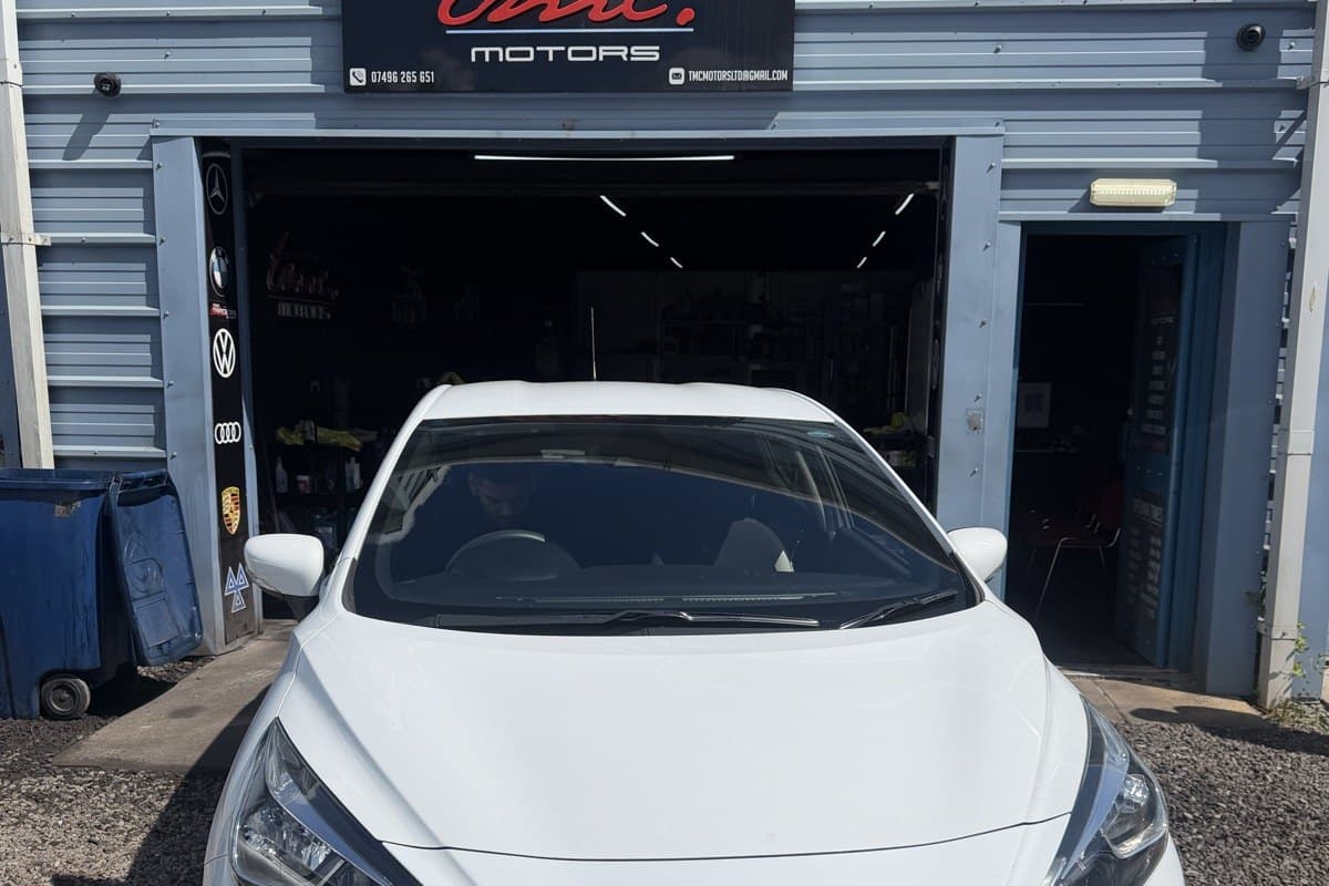 A Nissan Micra at the Team Mercedes Cardiff workshop